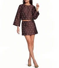 Gianni Bini Sarah Bead Embroidered Jewel Neck Long Sleeve Coordinating Top