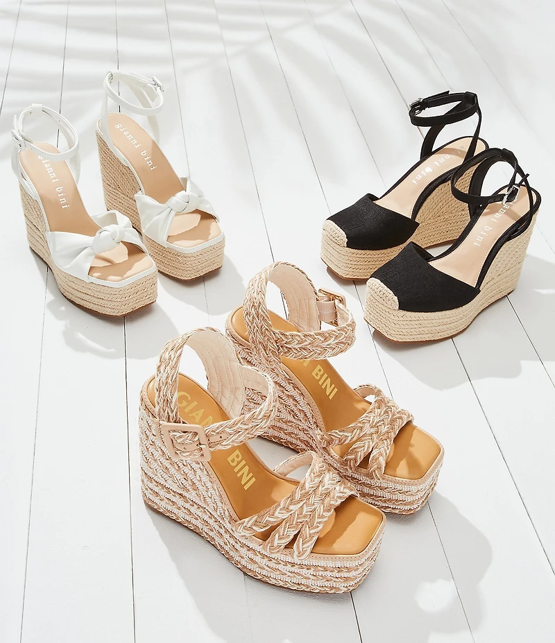 Gianni Bini Shanessa Knot Leather Jute Platform Wedge Sandals