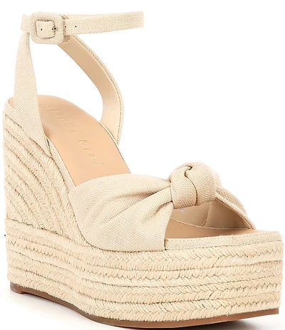 Gianni Bini Shanessa Linen Knot Jute Platform Wedge Sandals
