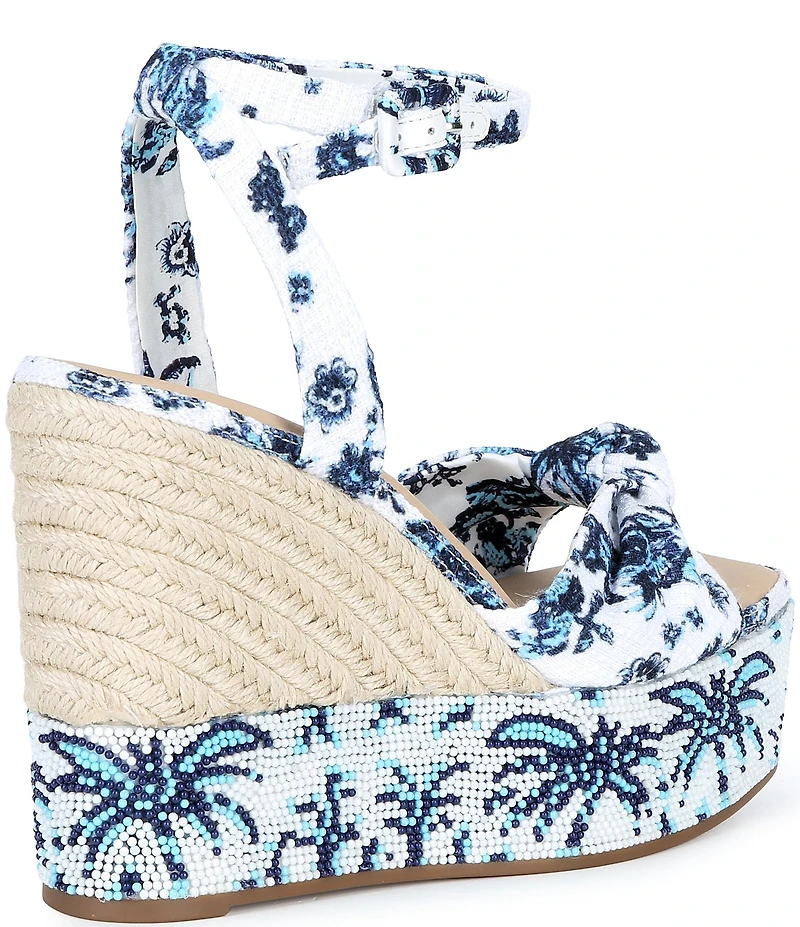 Gianni Bini Shanessa Two Palm Print Knot Jute Platform Wedge Sandals