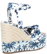 Gianni Bini Shanessa Two Palm Print Knot Jute Platform Wedge Sandals