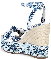 Gianni Bini Shanessa Two Palm Print Knot Jute Platform Wedge Sandals