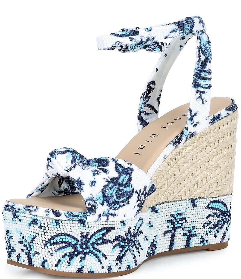 Gianni Bini Shanessa Two Palm Print Knot Jute Platform Wedge Sandals