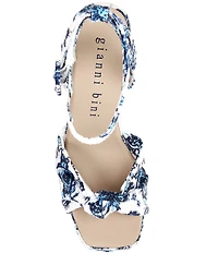 Gianni Bini Shanessa Two Palm Print Knot Jute Platform Wedge Sandals