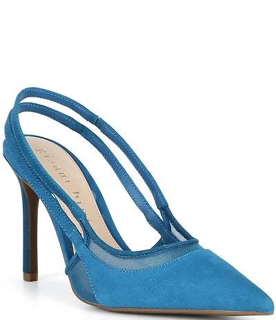 Gianni Bini Shara Suede Nubuck Mesh Trim Slingback Pumps