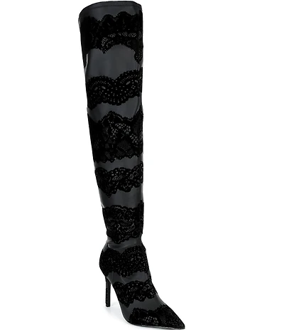 Gianni Bini Sharpe Stretch Lace Stiletto Over the Knee Boots