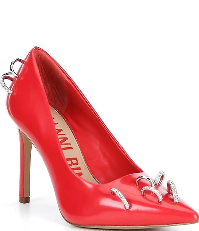 Gianni Bini Shilo Pierced Patent Pointed Toe Pumps