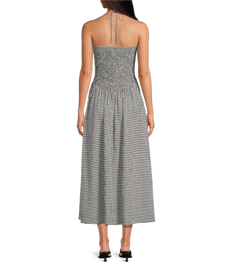 Gianni Bini Sonia Gingham Print Halter Neck Sleeveless Maxi Dress