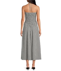 Gianni Bini Sonia Gingham Print Halter Neck Sleeveless Maxi Dress
