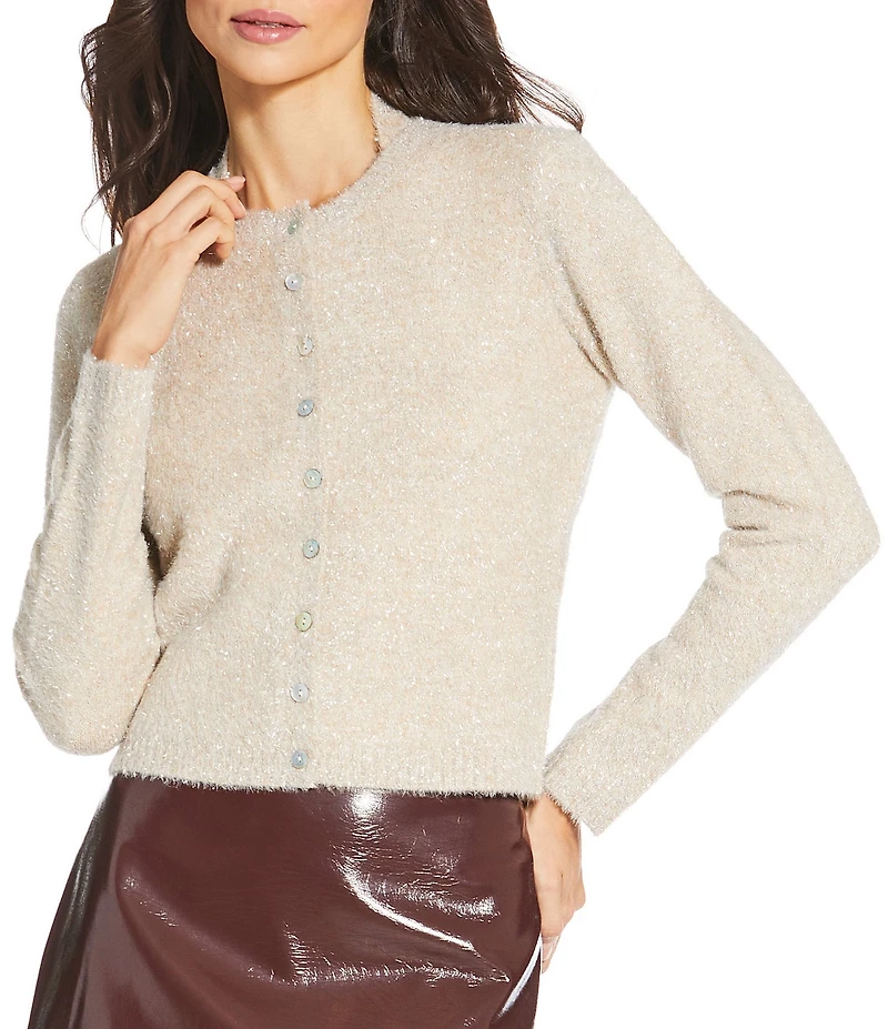 Gianni Bini Starlight Metallic Tinsel Long Sleeve Cardigan Sweater Tank Top Set