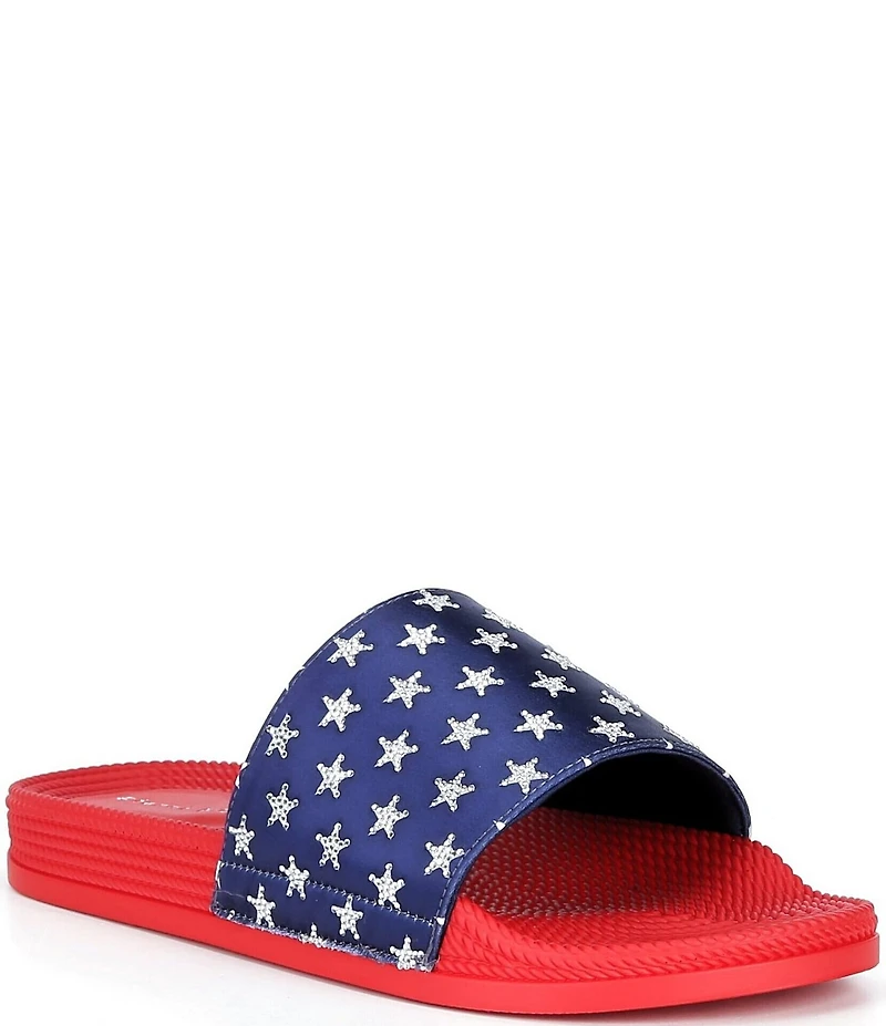 Gianni Bini Starrydaze Mismatched Americana Stars and Stripes Pool Slide Sandals