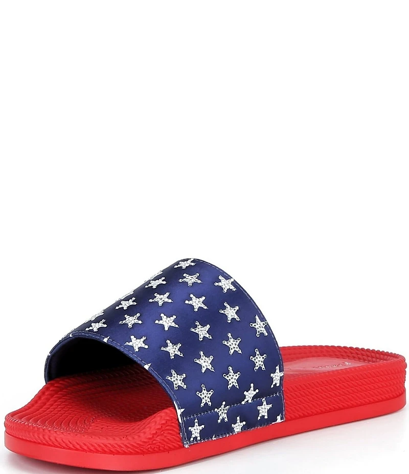 Gianni Bini Starrydaze Mismatched Americana Stars and Stripes Pool Slide Sandals