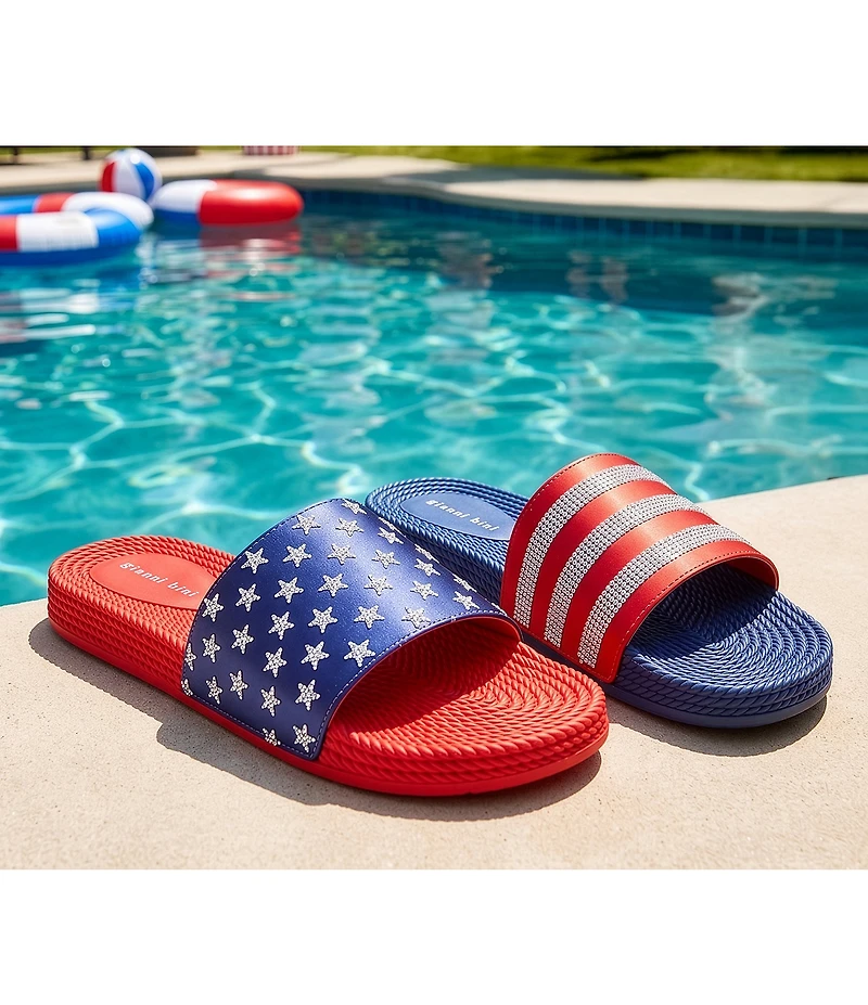 Gianni Bini Starrydaze Mismatched American Flag Stars and Stripes Pool Slide Sandals