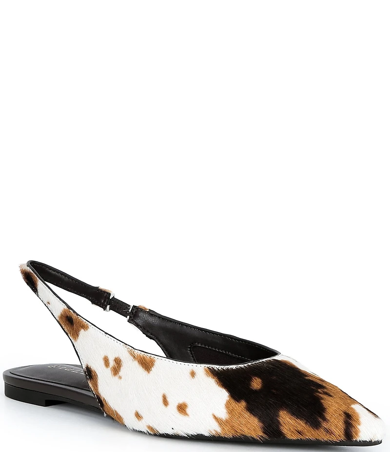 Gianni Bini Stefon Cow Print Haircalf Pointed Toe Slingback Dress Flats