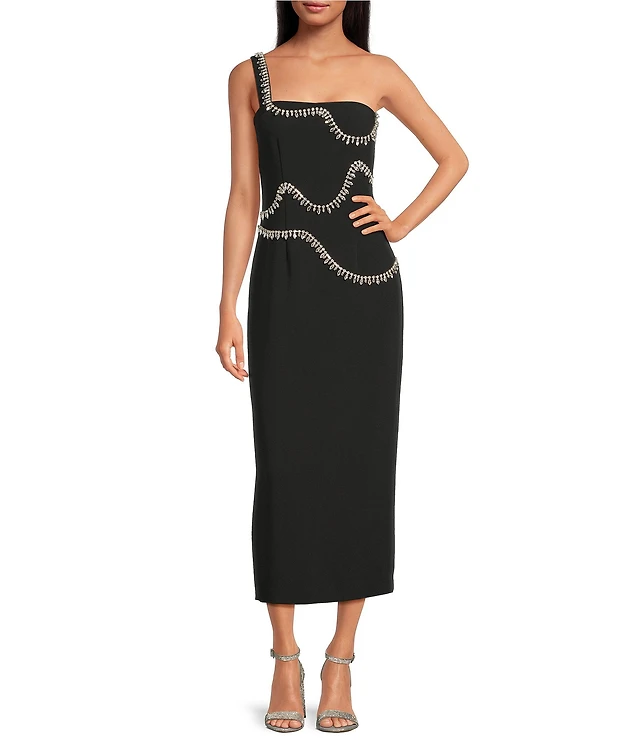 Gianni Bini Stella Crystal Embellished Asymmetric Neck Sleeveless Dress |  Liberty Center