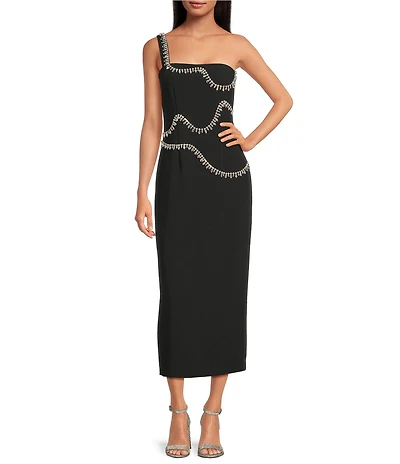 Gianni Bini Stella Crystal Embellished Asymmetric Neck Sleeveless Dress