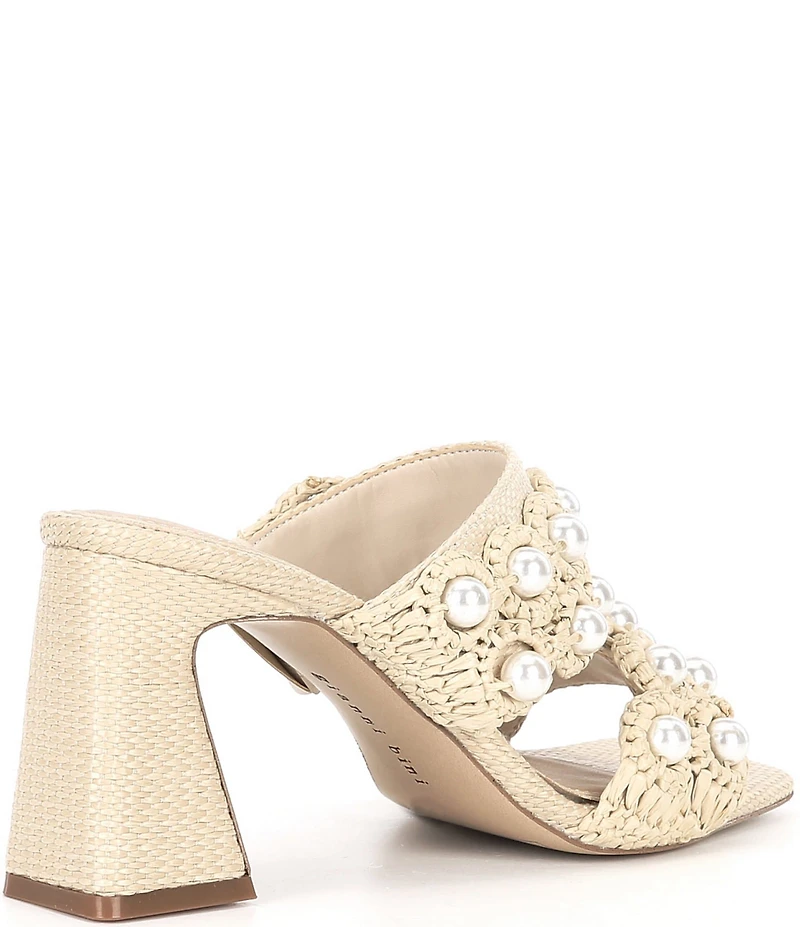 Gianni Bini Suni Raffia Pearl Ornamented Dress Slide Sandals