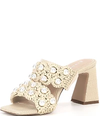 Gianni Bini Suni Raffia Pearl Ornamented Dress Slide Sandals