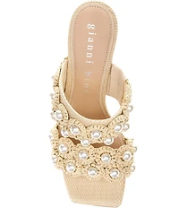 Gianni Bini Suni Raffia Pearl Ornamented Dress Slide Sandals