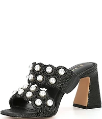 Gianni Bini Suni Raffia Pearl Ornamented Dress Slide Sandals