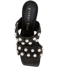 Gianni Bini Suni Raffia Pearl Ornamented Dress Slide Sandals