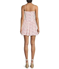 Gianni Bini Susan Cherry Print Square Neck Sleeveless Mini Dress