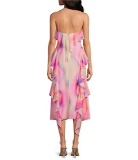 Gianni Bini Tammy Printed Chiffon Ruffle V-Neck Dress