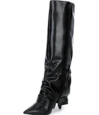 Gianni Bini Tara Leather Slouch Pant Leg Pointed Toe Stiletto Tall Boots