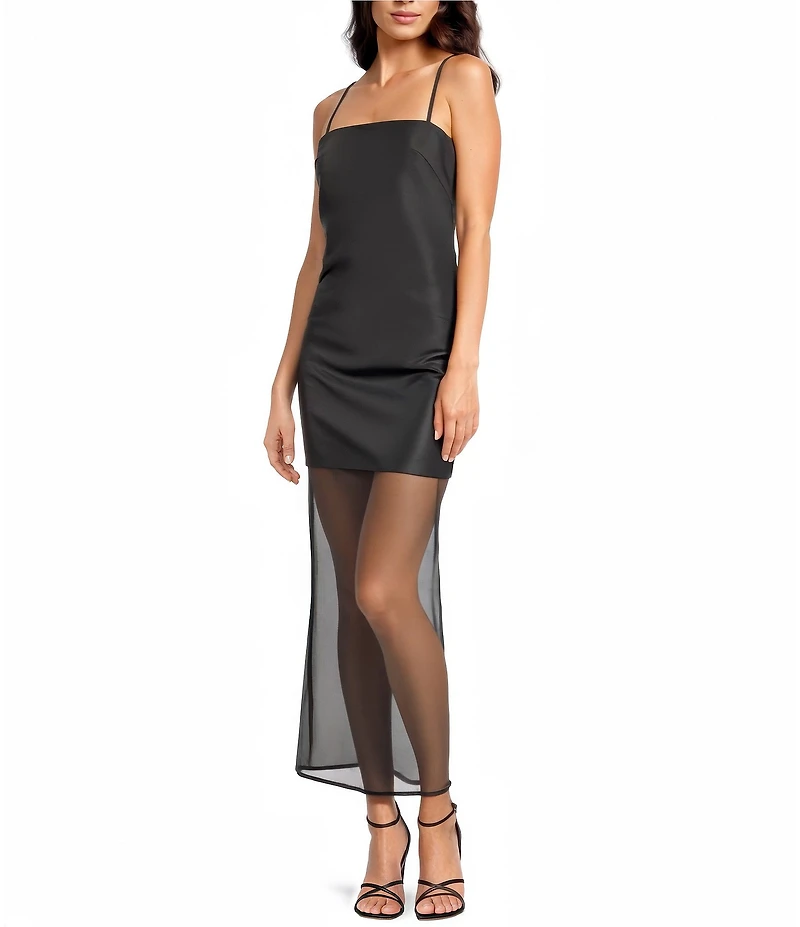 Gianni Bini Tara Organza Square Neck Sleeveless Drop Waist Midi Dress