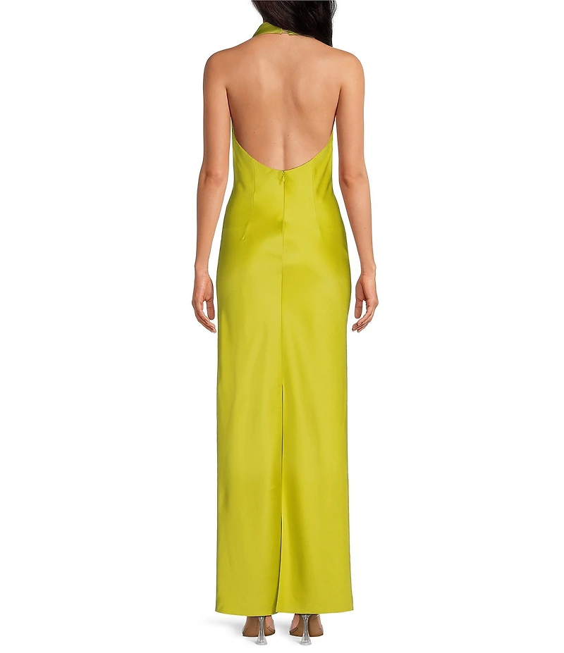 Gianni Bini Tasha Halter Cowl Neck Satin Slip Maxi Dress
