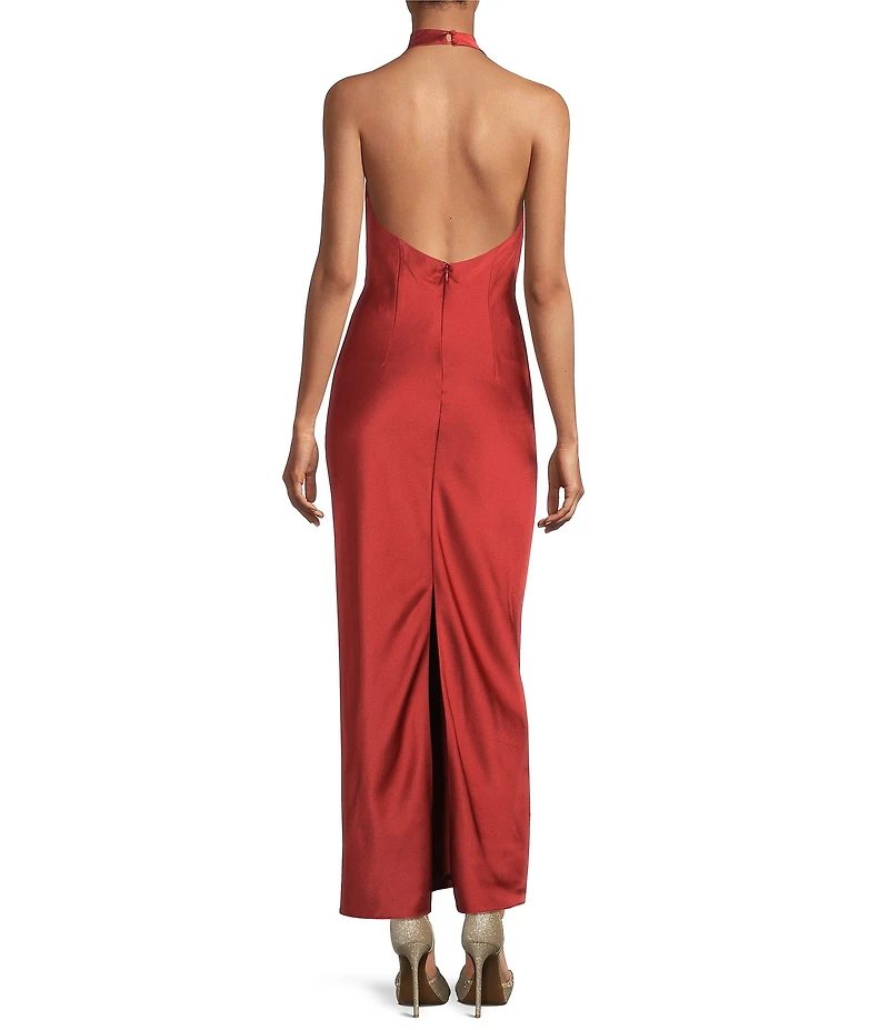 Gianni Bini Tasha Halter Cowl Neck Satin Slip Maxi Dress