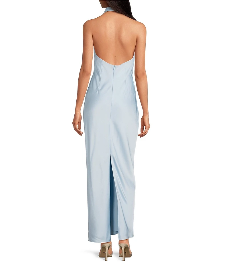 Gianni Bini Tasha Halter Cowl Neck Satin Slip Maxi Dress