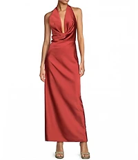 Gianni Bini Tasha Halter Cowl Neck Satin Slip Maxi Dress