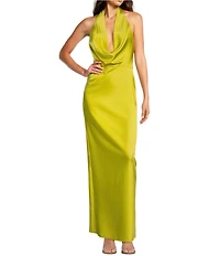 Gianni Bini Tasha Halter Cowl Neck Satin Slip Maxi Dress