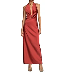 Gianni Bini Tasha Halter Cowl Neck Satin Slip Maxi Dress