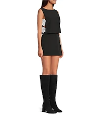 Gianni Bini Taylor Two Piece Sequin Crepe Blouse & Mini Skirt Set