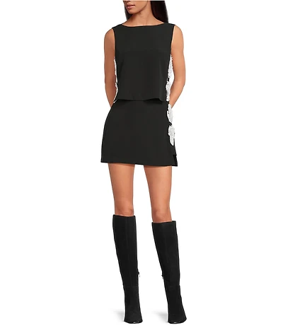 Gianni Bini Taylor Two Piece Sequin Crepe Blouse & Mini Skirt Set