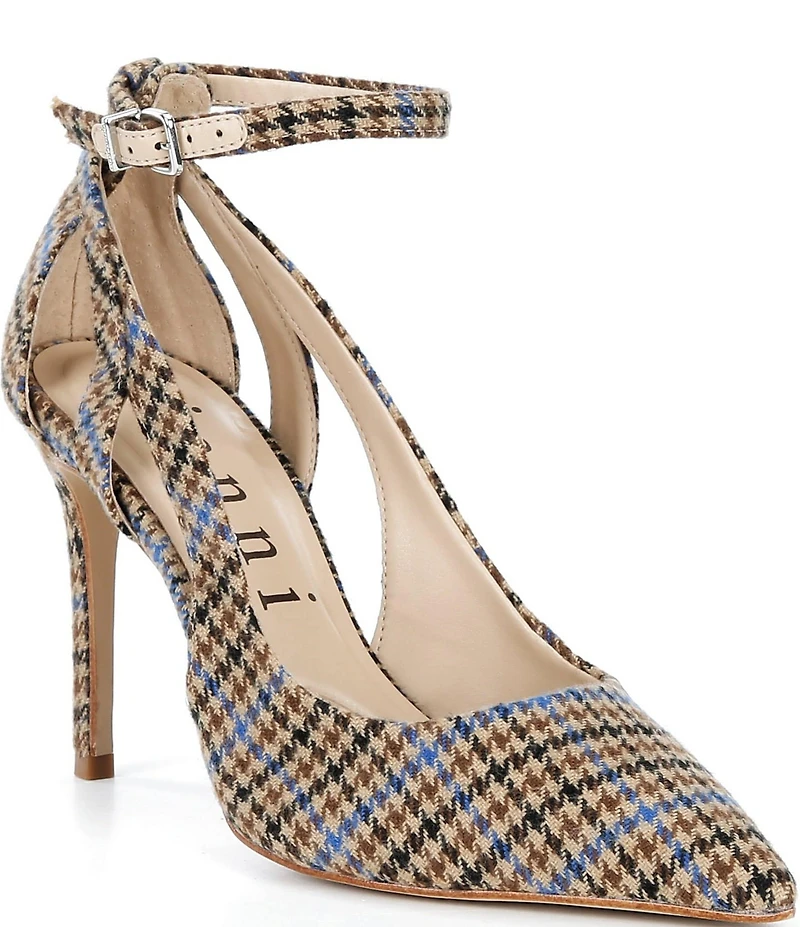 Gianni Bini Teagan Houndstooth Cut-Out Ankle Strap Pumps