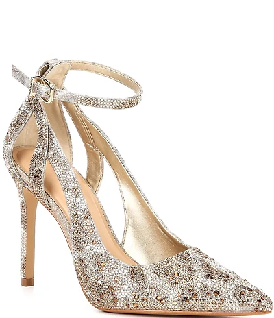 Gianni Bini Teagan Two Leopard Rhinestone Cut-Out Ankle Strap Pumps