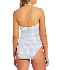 Gianni Bini Textured Gingham Loop Trim Bandeau One Piece Swimsuit
