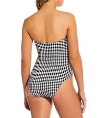 Gianni Bini Textured Gingham Loop Trim Bandeau One Piece Swimsuit