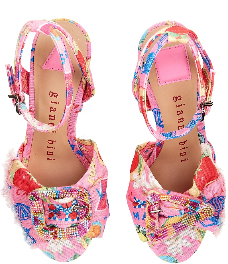 Gianni Bini Tobias Printed Linen Mismatched Buckle Platform Dress Sandals