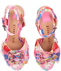 Gianni Bini Tobias Printed Linen Mismatched Buckle Platform Dress Sandals