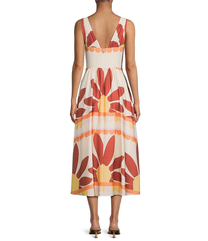 Gianni Bini Ulla Printed V-Neck Sleeveless Drop Waist A-Line Midi Dress