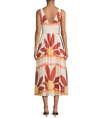 Gianni Bini Ulla Printed V-Neck Sleeveless Drop Waist A-Line Midi Dress