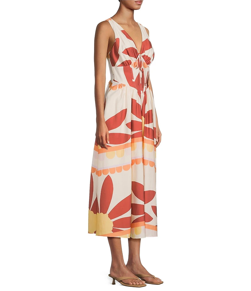 Gianni Bini Ulla Printed V-Neck Sleeveless Drop Waist A-Line Midi Dress