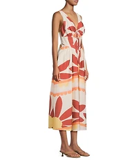 Gianni Bini Ulla Printed V-Neck Sleeveless Drop Waist A-Line Midi Dress