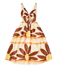 Gianni Bini Ulla Printed V-Neck Sleeveless Drop Waist A-Line Midi Dress