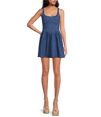 Gianni Bini Violet Scoop Neck Sleeveless Stretch Denim A-Line Mini Dress