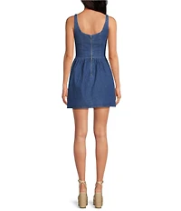 Gianni Bini Violet Scoop Neck Sleeveless Stretch Denim A-Line Mini Dress